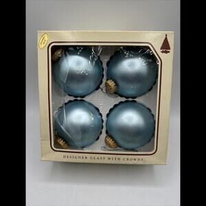 West Germany Matte Blue Vintage Large Glass Ornaments Set of 4